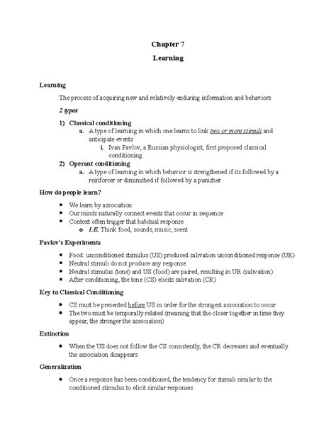 Chapter 7 Learning Lecture Notes 10 Chapter 7 Learning Learning The