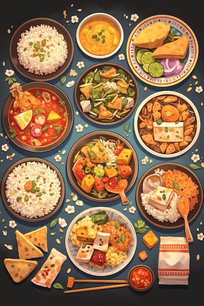 Premium Vector Indian Cuisine Patterns With Traditional Dishes