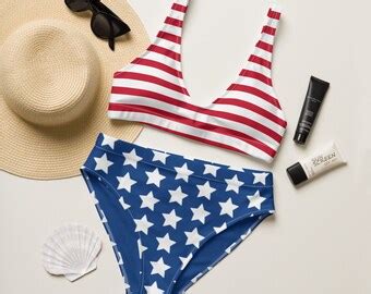 American Flag Patriotic Bikini Set Etsy