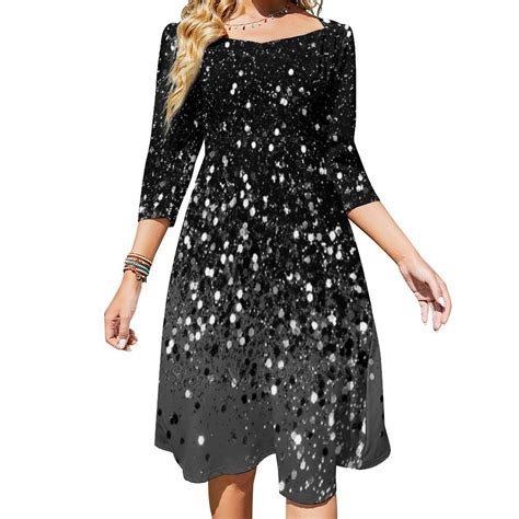 Dark Gray Black Lady Glitter Faux Glitter ) Shiny r Art Square Neck