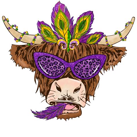 Sublimation Prints - Mardi Gras Highland Cow | The Vinyl Haus