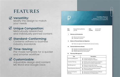 financial planning meeting agenda template  word  google docs