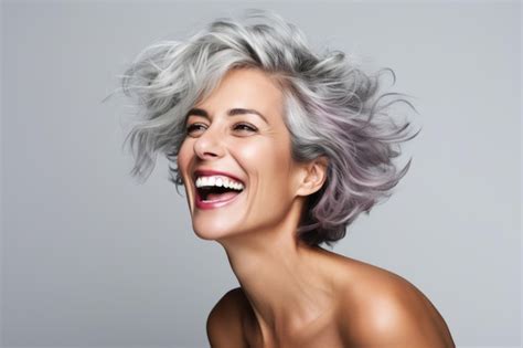 Premium AI Image Blissful Mature Woman Having Fun In The Studio