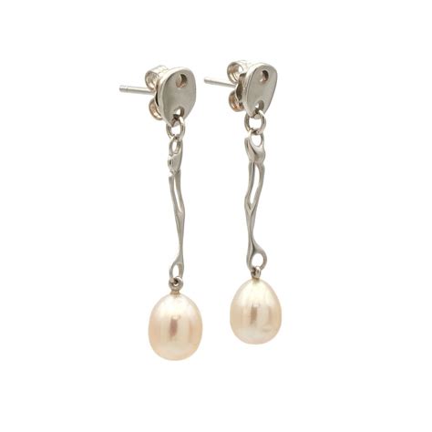 Pendientes Largos De Oro Blanco Con Perlas Cultivadas 0918 Joyeros