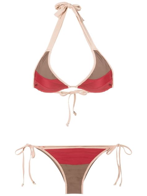 Amir Slama Colour Block Tie Side Bikini Set Neutrals FARFETCH UK