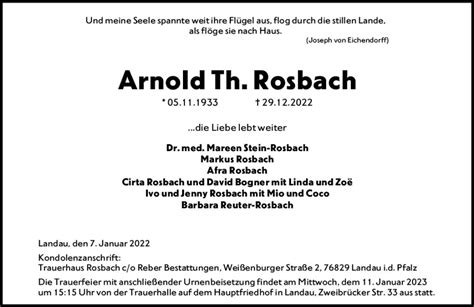 Traueranzeigen Von Arnold Th Rosbach Vrm Trauer De