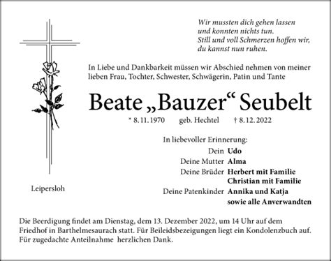 Traueranzeigen Von Beate Seubelt Trauer Flz De