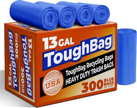 Toughbag 13 Gallon Recycling Bags Blue Trash Bags 300