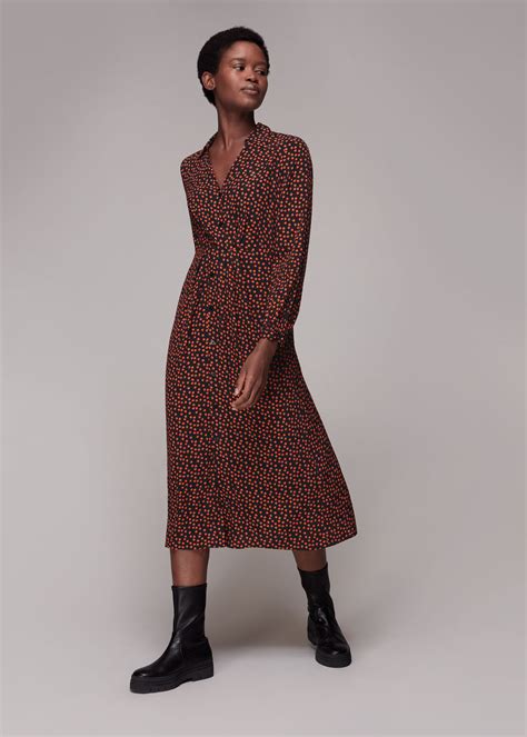 Black/Multi Dainty Floral Print Midi Dress | WHISTLES | Whistles UK