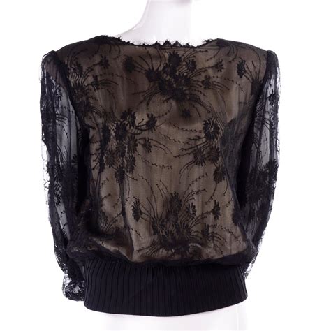 Vintage Valentino Black Lace Over Nude Silk Blouse At StDibs Black Lace Blouse Nude Blouse