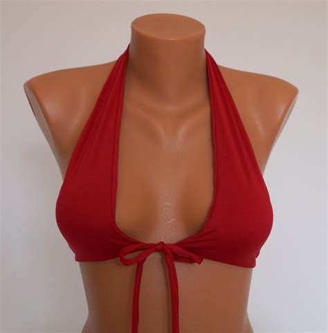 Red Wrap Bikini Top Cheeky Strappy Bottoms Bathing Etsy