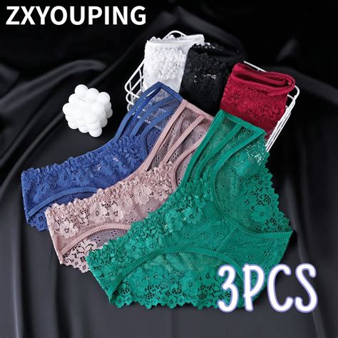 Pcs Women Solid Colors Lace Panties Breathable Sexy Transparent Lingerie Low Waist Seamless