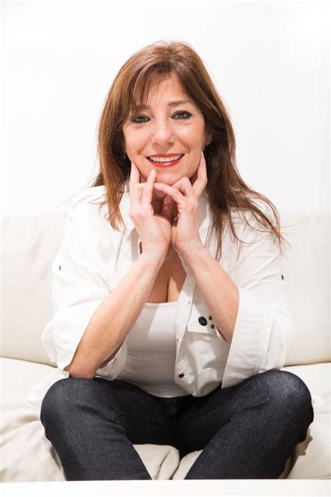 Beautiful Mature Woman On The Sofa At Home Stock Image Image Of Looking Date