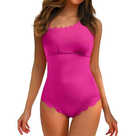 Zszcpp Swimsuit Women Bathing Suits One Shoulder Ribbed Scalloped