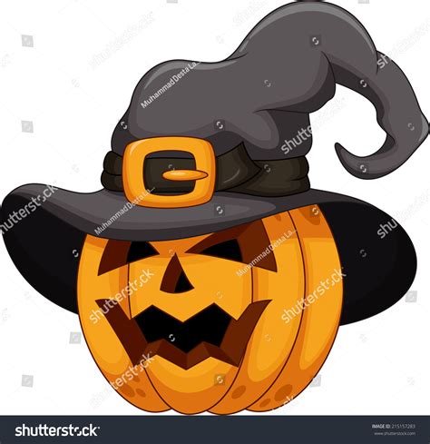 Cartoon Pumpkin Wearing Witch Hat Stock Vector Royalty Free 215157283