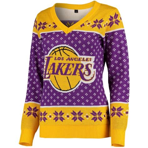 Womens Los Angeles Lakers Purplegold Big Logo V Neck Sweater Nba Store