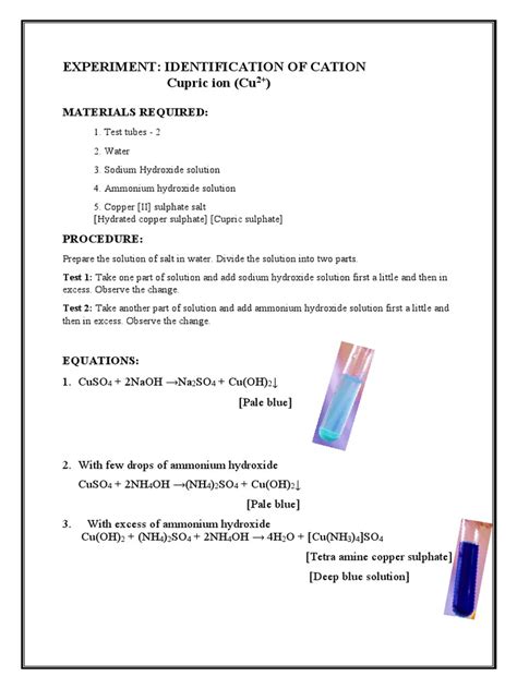 Identification Of Cupric Copperii Ion Using Sodium Hydroxide And