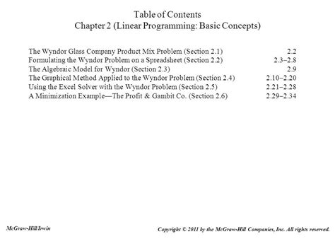 Table Of Contents Chapter Linear Programming Basic Concepts The