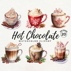 Watercolor Hot Chocolate Clipart Hot Cocoa PNG Card Making Printing Christmas Collage
