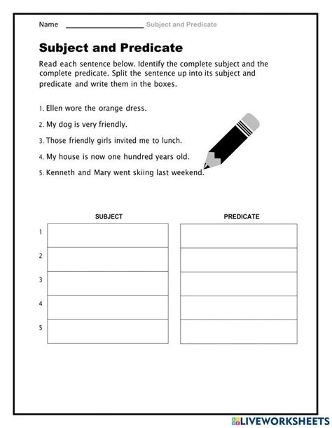 Subject And Predicate Online Activity Live Worksheets Worksheets