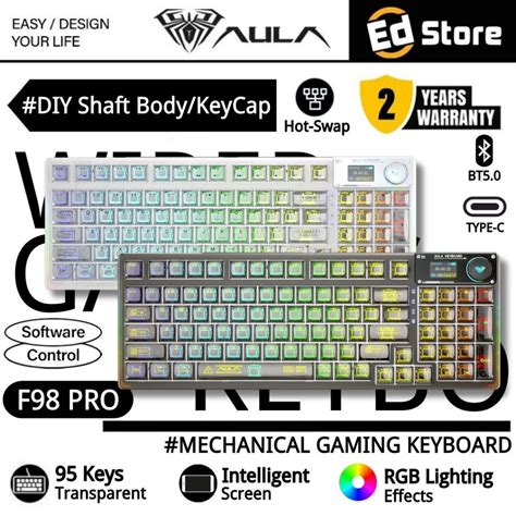 AULA F PRO Key Hot Swappable Intelligent Screen Mechanical Transparent Keyboard With RGB