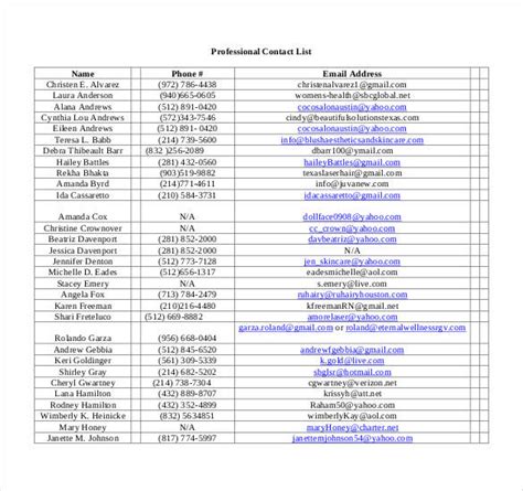 Contact List Templates 13 Free Word Excel And Pdf Formats Samples