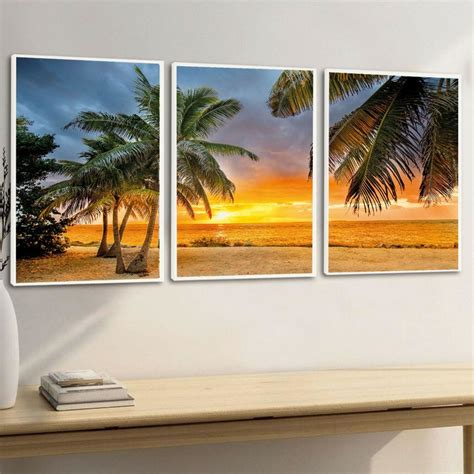 Quadros Decorativos Paisagem Praia Por Do Sol Coqueiros Elo