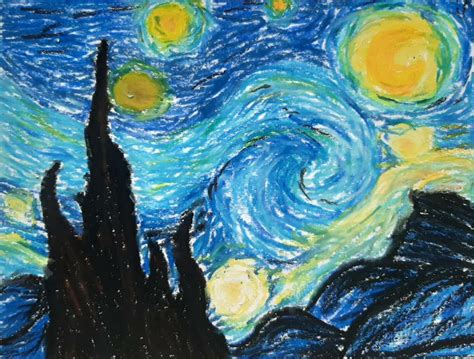 Oil Pastel Starry Night ♡ Oil Pastel Paintings Stary Night Painting Canvas Painting Tutorials