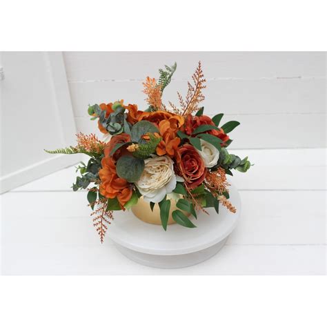 Burnt Orange Ivory Rust Emerald Green Centerpiece