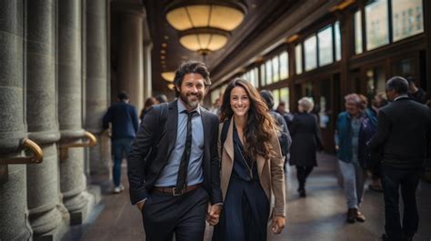 Premium Photo | Couple of lawyers walking near exterior of a municipal
