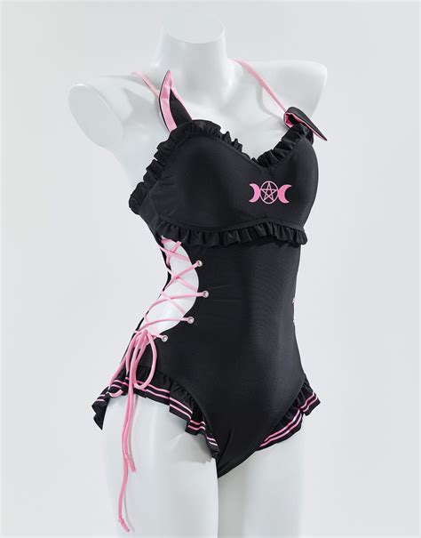 Goth Sailor Bunny Bikini Ruffle Style Swimwear Outfit One Piece Swimsuit In Stock