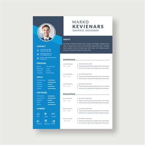 Freepiker Corporate And Professional Blue Black Resume