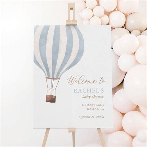 Blue Hot Air Balloon Baby Shower Welcome Sign Hot Air Balloon Baby Shower Baby Shower