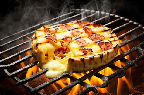 Premium Photo Hot Appetizing Cheese On Grill With Tomatoes And Fried Bacon Created With