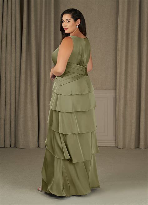 Azazie Viola Pistachio A Line Pleated Stretch Satin Dress Azazie