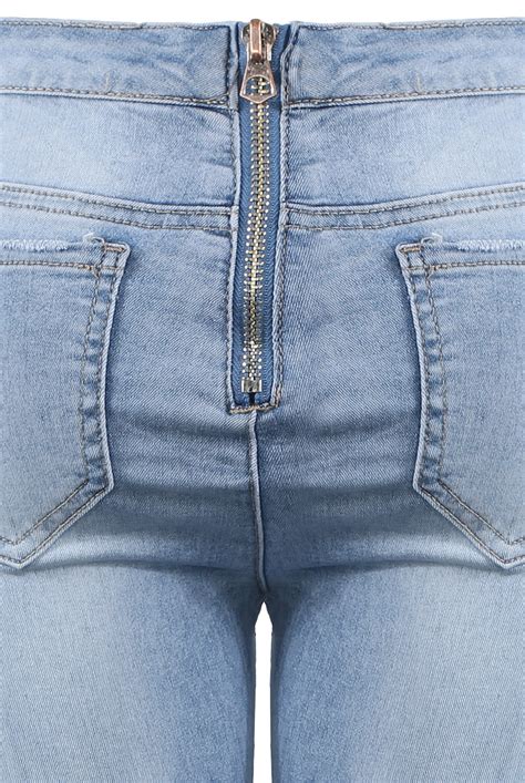 Washed Light Blue Back Zipper Jeans - Buy Fashion Wholesale in The UK