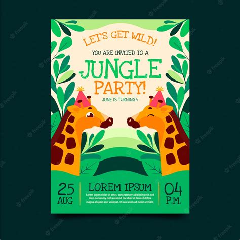 Free Vector Jungle Party Invitation Card