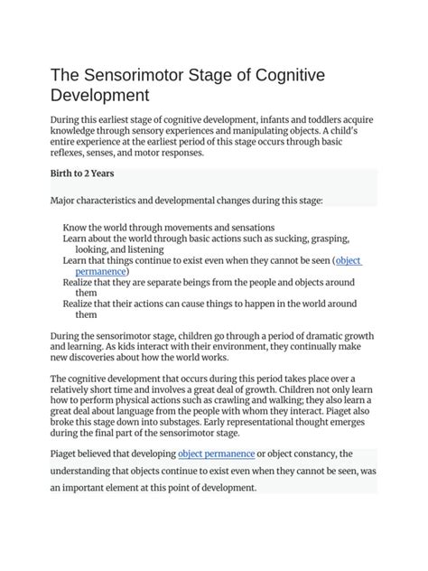 The Sensorimotor Stage of Cognitive Development | PDF