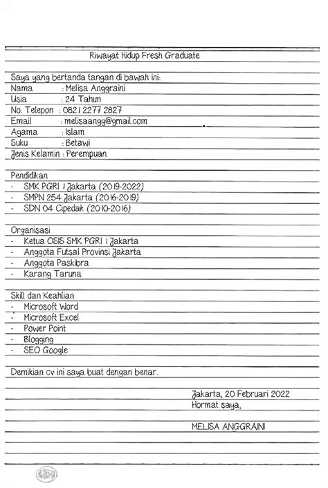 8 Contoh Cv Tulis Tangan Yang Menarik Linovhr Blog