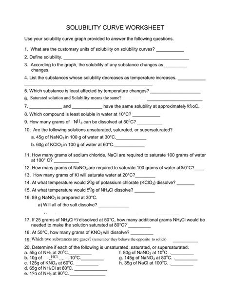 Solubility Graph Worksheet Live Worksheets Worksheets Library