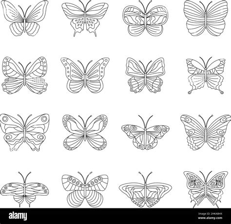 Conjunto de mariposas blancas y negras sobre fondo blanco ilustración