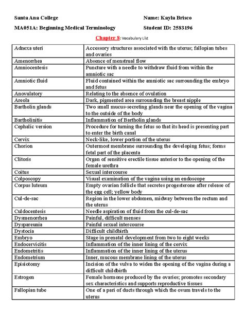 Chapter 8 Vocab - Santa Ana College Name: Kayla Brisco MA051A