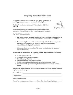 Fillable Online Hospitality Heroes Nomination Form St Louis Fax