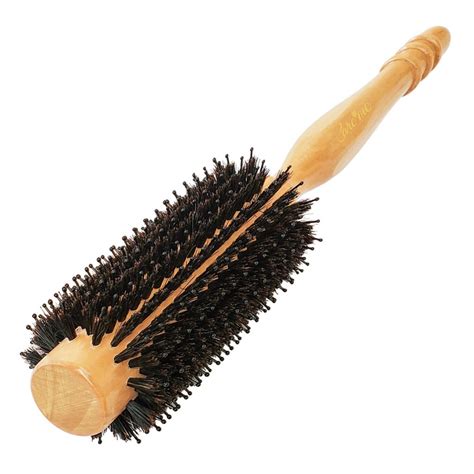 Boar Bristle Round Brush With Wooden Barrel With Bristles Core