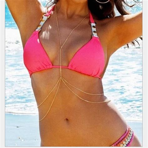 Sexy Gold Bikini Beach Chain Necklaces Trendy Summer Beach Jewellery Women Bijoux Crystal