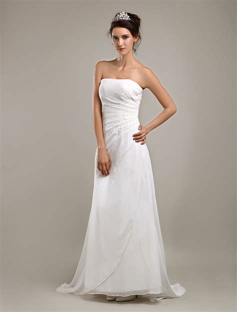 Elegant White A Line Strapless Satin Wedding Dress