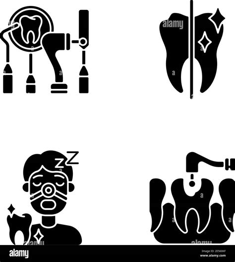 Dentistry Method And Practice Black Glyph Icons Set On White Space