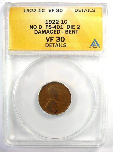 1922 No D Plain Strong Reverse Lincoln Wheat Cent Penny 1C ANACS