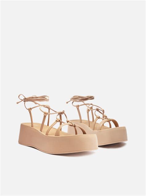Sandália Nude Flatform Amarração Nós Brizza ZZ MALL