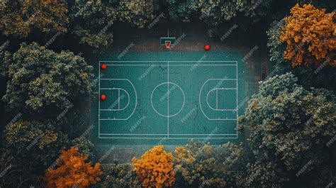 aerial view   basketball court surrounded  trees premium ai